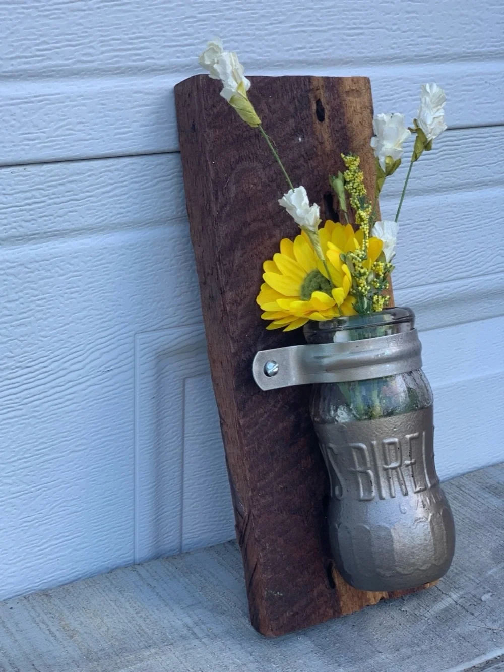 Vintage Bireleys Soda Bottle Wall Vase Rustic Live Edge Reclaimed Wood Sconce